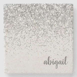 Dessous-de-verre En Pierre Parties scintillant d'argent personnalisée Sparkle