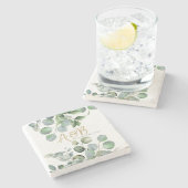 Dessous-de-verre En Pierre Parties scintillant d'or Eucalyptus - Mariage vert (Côté)