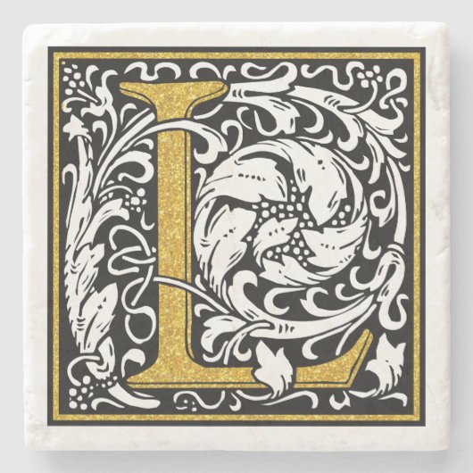 Dessous-de-verre En Pierre Parties scintillant Noir Et Or Monogramme L Accent (Devant)