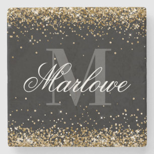 Dessous-de-verre En Pierre Parties scintillant or élégant Noir Blanc Monogram
