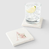 Dessous-de-verre En Pierre Parties scintillant or Rose pâle  Floral Monogramm (Côté)