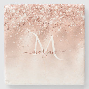 Dessous-de-verre En Pierre Parties scintillant Peach Rose or Monogramme