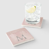 Dessous-de-verre En Pierre Parties scintillant rose gouttes Monogramme Élégan (Côté)