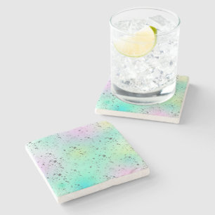 Dessous-de-verre En Pierre Pastel Pale Turquoise Rose Art Abstrait Grey Spots