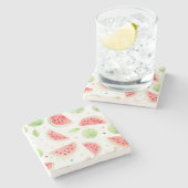 Dessous-de-verre En Pierre Pastèque rose verte (Côté)