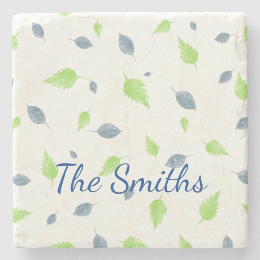 Dessous-de-verre En Pierre Pattern Blue & Green Leaves (Devant)