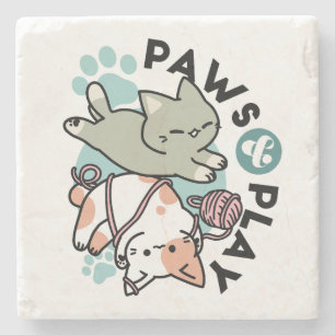 Dessous-de-verre En Pierre Pattounes et Jeux – Illustration de Chat Adorable
