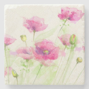 Dessous-de-verre En Pierre Pavots peints 3 d'aquarelle
