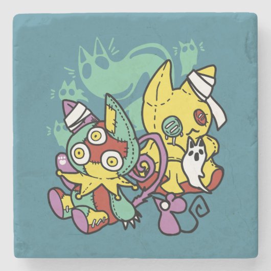 Dessous-de-verre En Pierre Paw-sitively Frightful | Monstrous Cats Halloween (Devant)