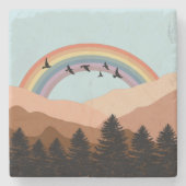 Dessous-de-verre En Pierre Paysage Abstrait Arbres forestiers Arc-en-ciel et  (Devant)