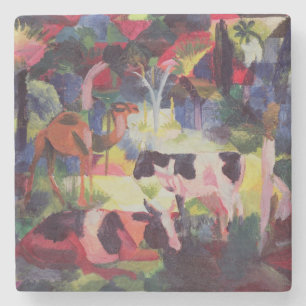 Dessous-de-verre En Pierre Paysage avec des vaches et un chameau