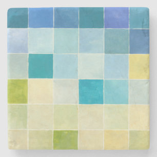 Dessous-de-verre En Pierre Paysage avec les carrés Pixilated multicolores