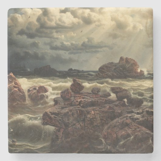 Dessous-de-verre En Pierre Paysage côtier avec navires à l'horizon (Devant)
