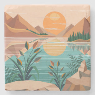 Dessous-de-verre En Pierre Paysage de coucher de soleil au lac de montagne pa