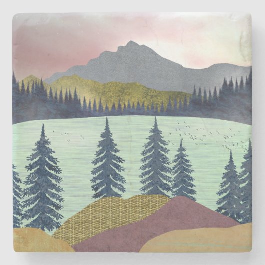 Dessous-de-verre En Pierre Paysage du lac Red Sky (Devant)