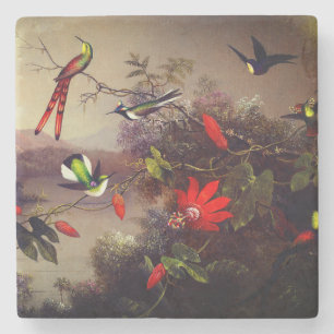 Dessous-de-verre En Pierre Paysage tropical avec dix colibris