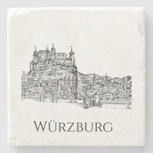 Dessous-de-verre En Pierre Paysage urbain de Würzburg en Bavière, art linéair