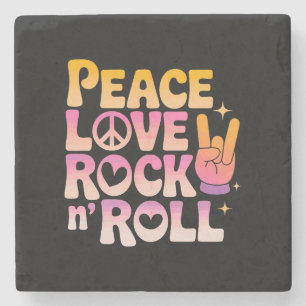 Dessous-de-verre En Pierre Peace Love Rock n Roll - Typographie inspirée par 