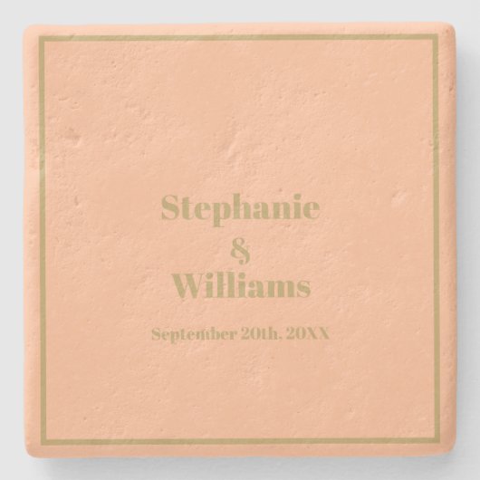 Dessous-de-verre En Pierre Peach Gold Elegant Nom simple Mariage Cadeau Favor (Devant)