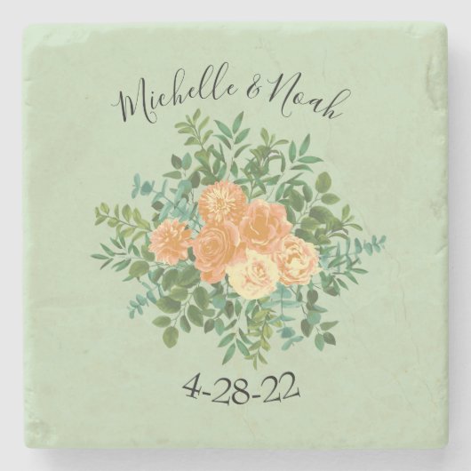 Dessous-de-verre En Pierre Peach Green Mariage Spring Pastel (Devant)