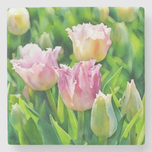 Dessous-de-verre En Pierre Peacht rose Tulip Garden Art Marbre
