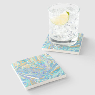 Dessous-de-verre En Pierre Pearlescent Aqua & Gold en marbre liquide