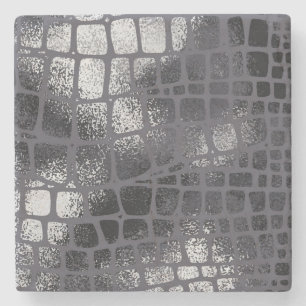Dessous-de-verre En Pierre Peau de serpent noir métallique : Texture élégante