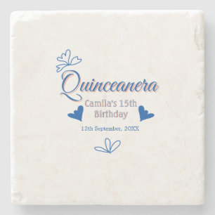 Dessous-de-verre En Pierre Pêche bleu quinceanera 15e anniversaire rustique m