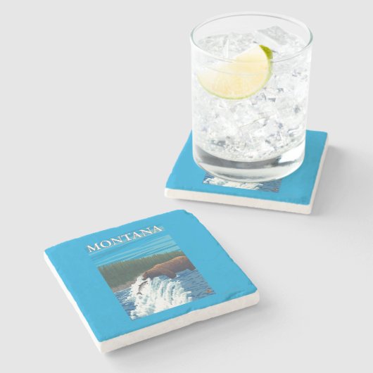 Dessous-de-verre En Pierre Pêche d'ours en rivière - Montana (Côté)