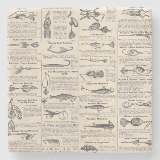 Dessous-de-verre En Pierre Pêche vintage leures : pêcheur d'antiquité des ann (Devant)