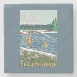 Dessous-de-verre En Pierre Pêcheur de mouche - Yellowstone occidental,