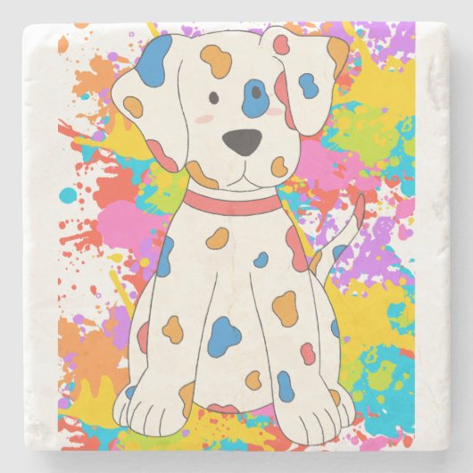 Dessous-de-verre En Pierre peinture à éclaboussure de chien (Devant)