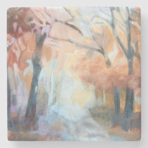 Dessous-de-verre En Pierre Peinture à la main des arbres modernes jaune orang