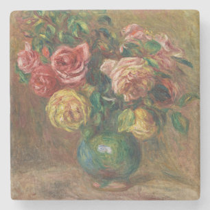 Dessous-de-verre En Pierre Peinture à l'huile florale française vintage par R