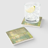 Dessous-de-verre En Pierre Peinture Abstraite dorée turquoise et verte (Côté)