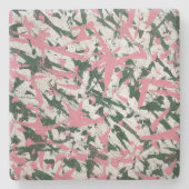 Dessous-de-verre En Pierre Peinture Abstraite en rose et vert (Devant)