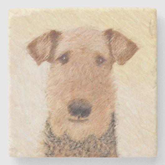 Dessous-de-verre En Pierre Peinture Airedale Terrier - Cute Original Art (Devant)