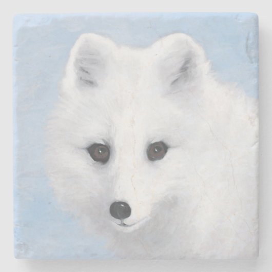 Dessous-de-verre En Pierre Peinture Arctic Fox - Art original de la faune (Devant)