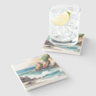 Dessous-de-verre En Pierre Peinture Arrière - plan d'aquarelle Seashore Art D