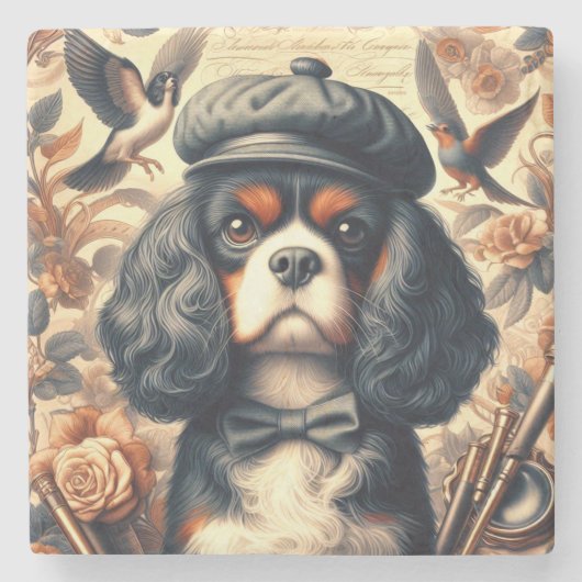 Dessous-de-verre En Pierre Peinture Cavalier King Charles Spaniel (Devant)