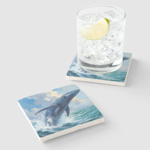 Dessous-de-verre En Pierre Peinture d'animaux océaniques de baleine bleue