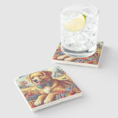 Dessous-de-verre En Pierre Peinture de chien de ferme mignonne (Côté)