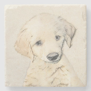 Dessous-de-verre En Pierre Peinture de chiot d'or Retriever - Art de chien or
