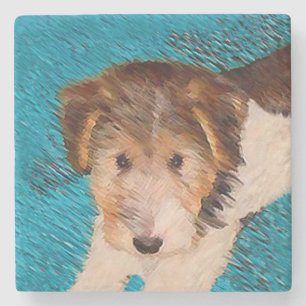 Dessous-de-verre En Pierre Peinture de chiot Terrier Fox - Art de chien origi