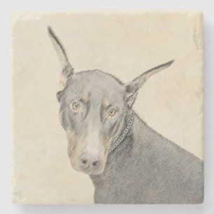 Dessous-de-verre En Pierre Peinture de Doberman Pinscher - Art original de ch