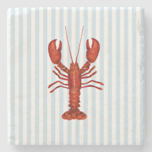 Dessous-de-verre En Pierre Peinture de homard Bleu Nautique Bleu Bande Côtièr