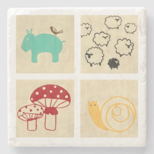 Dessous-de-verre En Pierre Peinture de quatre blocs de bois pour enfants (Devant)