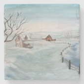 Dessous-de-verre En Pierre Peinture de Sherry Shedenhelm dans une ferme d'hiv (Devant)