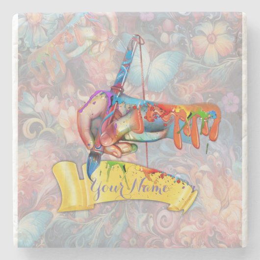 Dessous-de-verre En Pierre Peinture Imaginaire Fleurs exprimant la nature (Devant)