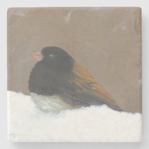 Dessous-de-verre En Pierre Peinture Junco foncée - Art original pour oiseaux